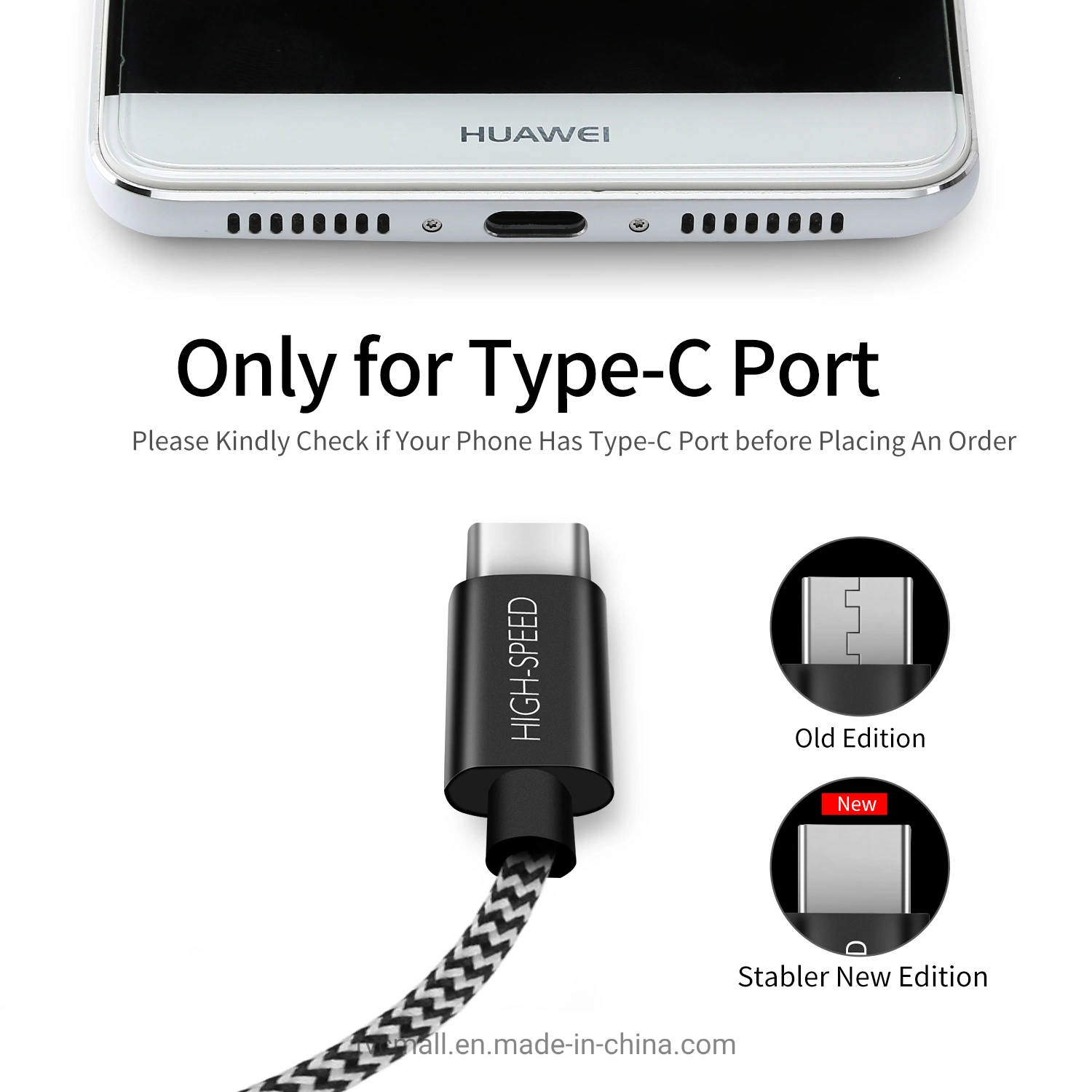 1m Type-C USB Data 2.1A Charging Woven Cable Cord Gold-Plated Aluminum Alloy Connector