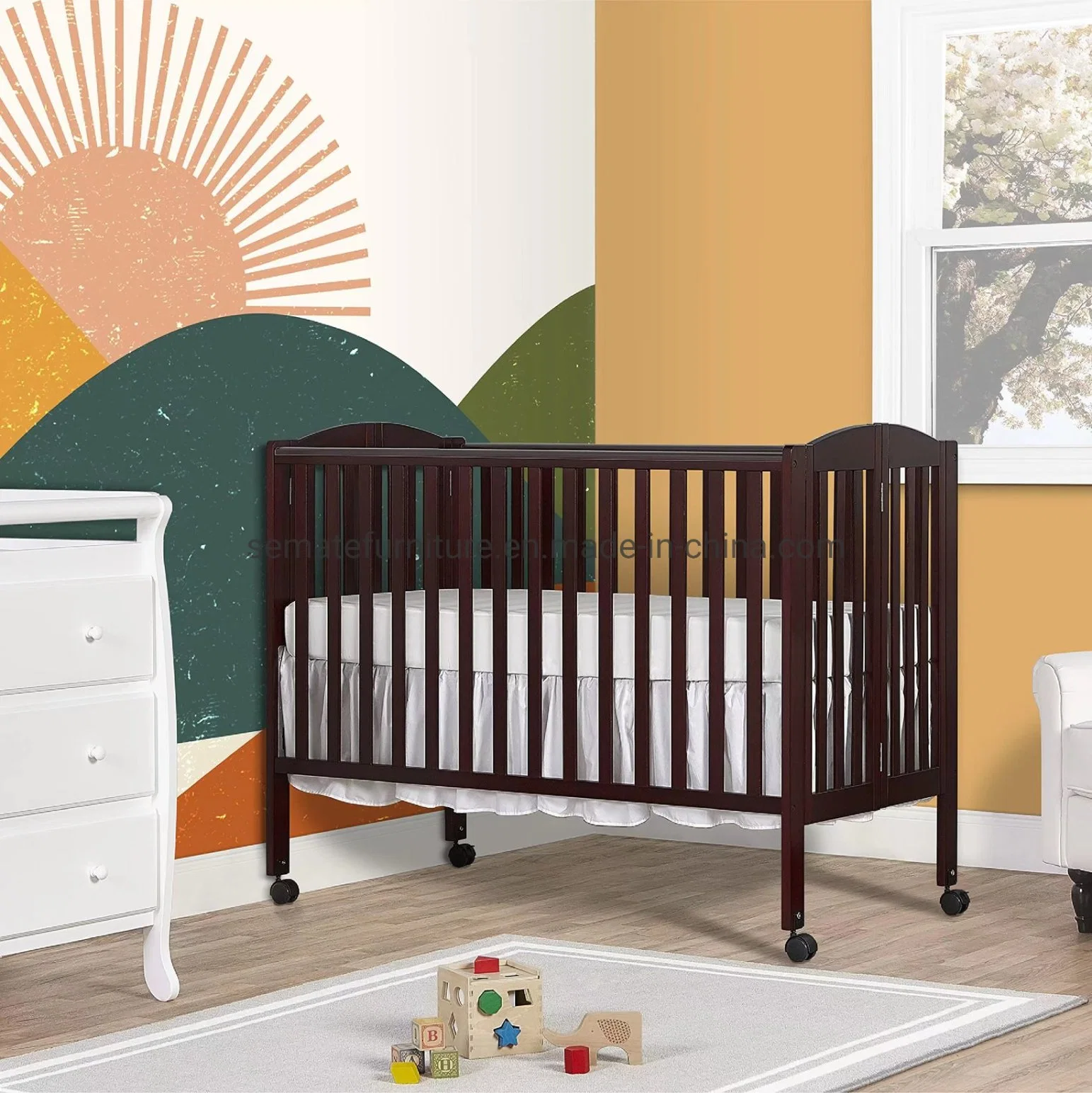 Robuste de haute qualité mobilier pour bébés Bébé Mobile Lit bébé pleine taille de 3-en-1 côté fixe de pliage Lit pliant crèche portable