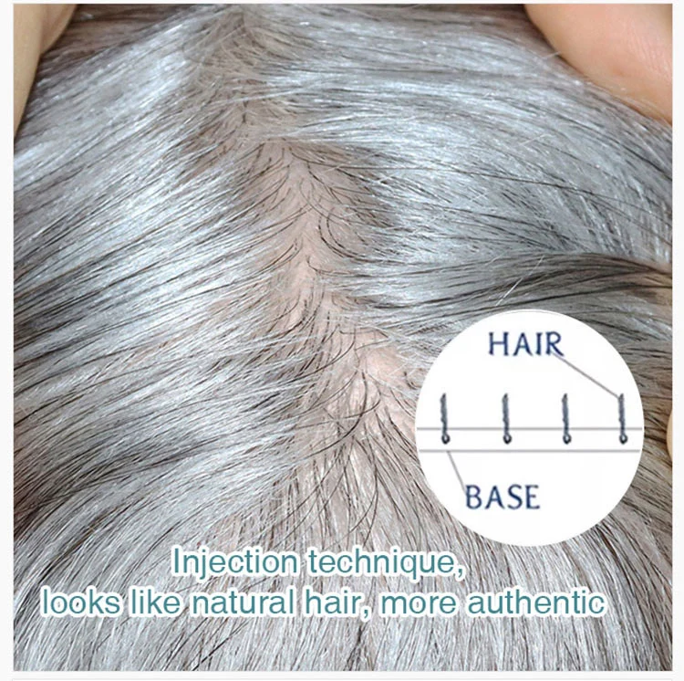 Inj-I Injected Lace Silk Top Toupee 100% Indian Remy Human Hair Men Wigs Silk Top Base 100% Natural Human Hair Replacement