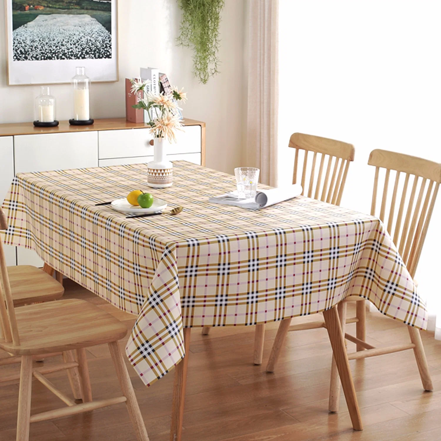 Picnic Printing Check PVC Flannel Elastic Bench Cover Waterproof Tablecloth