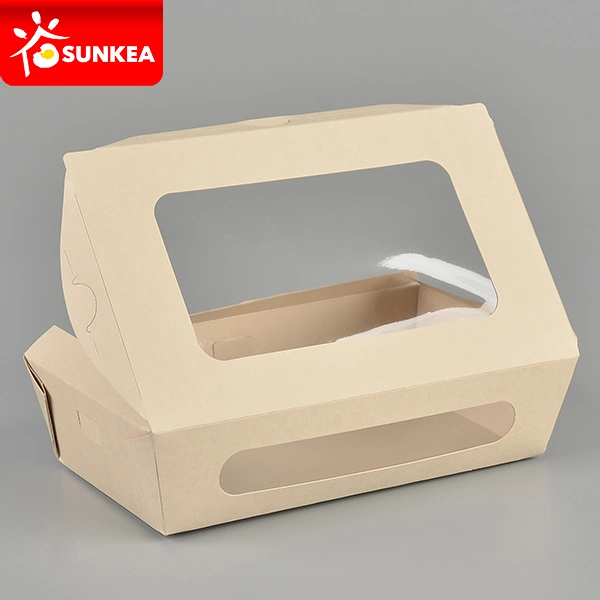 Sunkea Wholesale Disposable Salad Fruit Lunch Takeaway Food Packaging Kraft Paper Box Container Sushi Paper Food Box with Pet Window