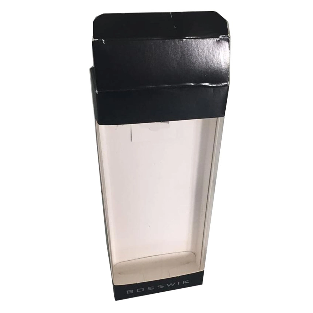 Tamanho pequeno preto Caixa de papel de embalagem personalizada com janela de PVC
