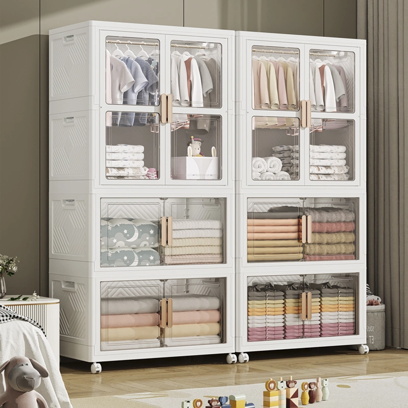 Шкаф для хранения органайзер Спальня складной пластик Портативные одежды одеяния с Колеса