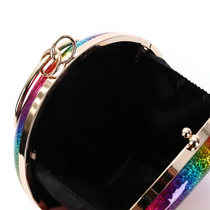 Eb1383 Trendy Rainbow Color Small Circle Clutch Purse Bag Wristlet Colorful Women Round Evening Bags and Clutches