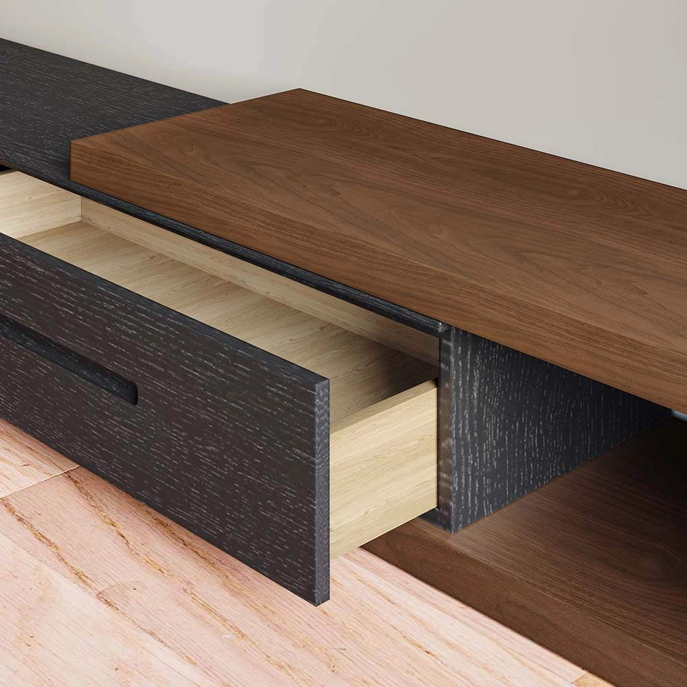 Полностью собранная подставка для телевизора Povison Modern Extendable Black Wood Media Console 78.7 дюйма