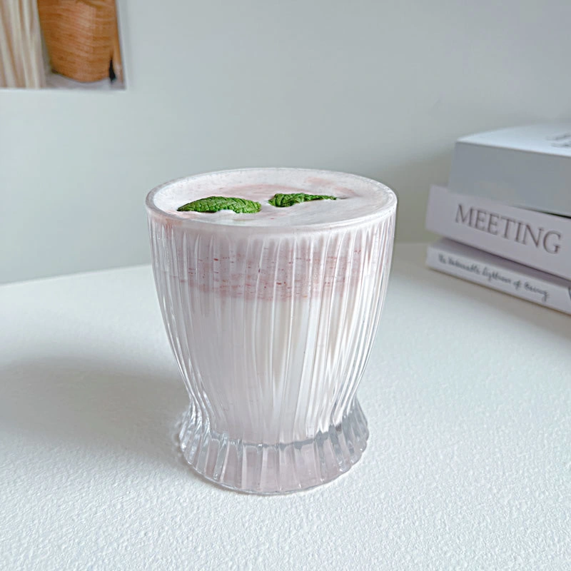 Ins Korean Style Small Slender Waist Striped Personality Glass Water Cup Tea Cup Milk Cup Drink Cup Coffee Cup Home