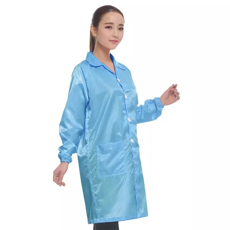 Mayorista de reutilizables a prueba de polvo de poliéster para sala limpia de prendas de vestir traje chaqueta con capucha antiestático de ropa de trabajo de seguridad mono Smock Bata de laboratorio ESD Prendas de Vestir