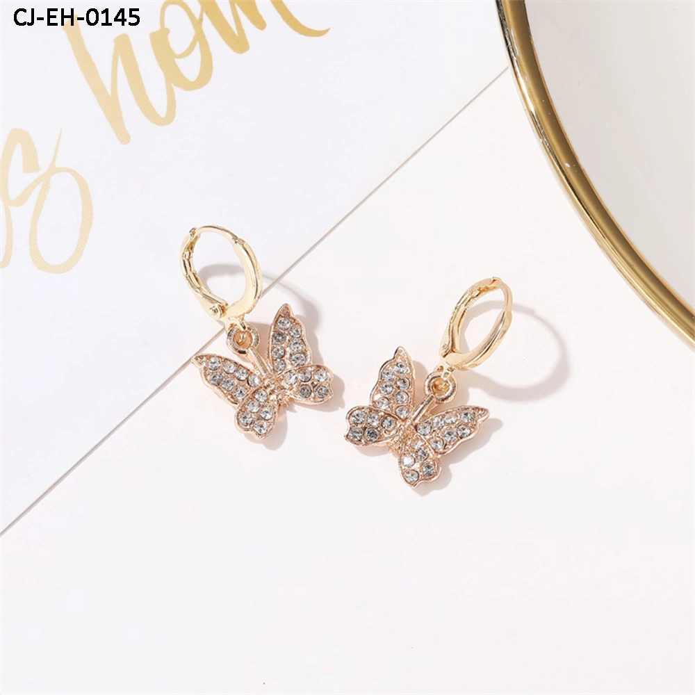 Fashion Designers Full Diamond Butterfly Elegant Temperament Rhinestone Clip on Earrings Factory Accessories