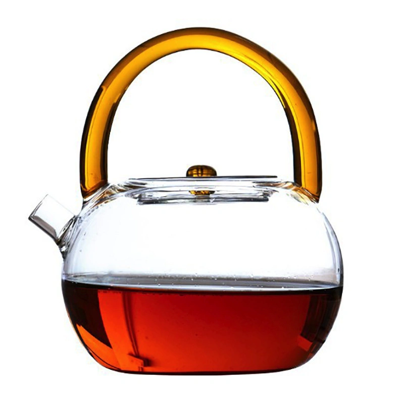 Borosilicate Hand Blown 800ml Glass Clear Tea Pot with Color Handle