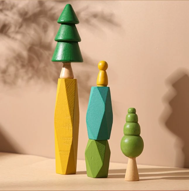 Miniatura de madeira Brinquedos de árvore de empilhamento de balanceamento de blocos de pedra Creative brinquedos educativos