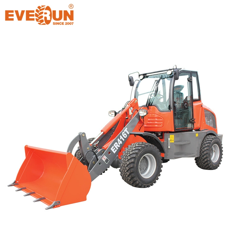 China Everun Er416t 1,6ton CE EPA Compact Construction Agricultural Garden Granja pequeña parte delantera China Mini cuchara pala brazo rueda Cargador para la venta