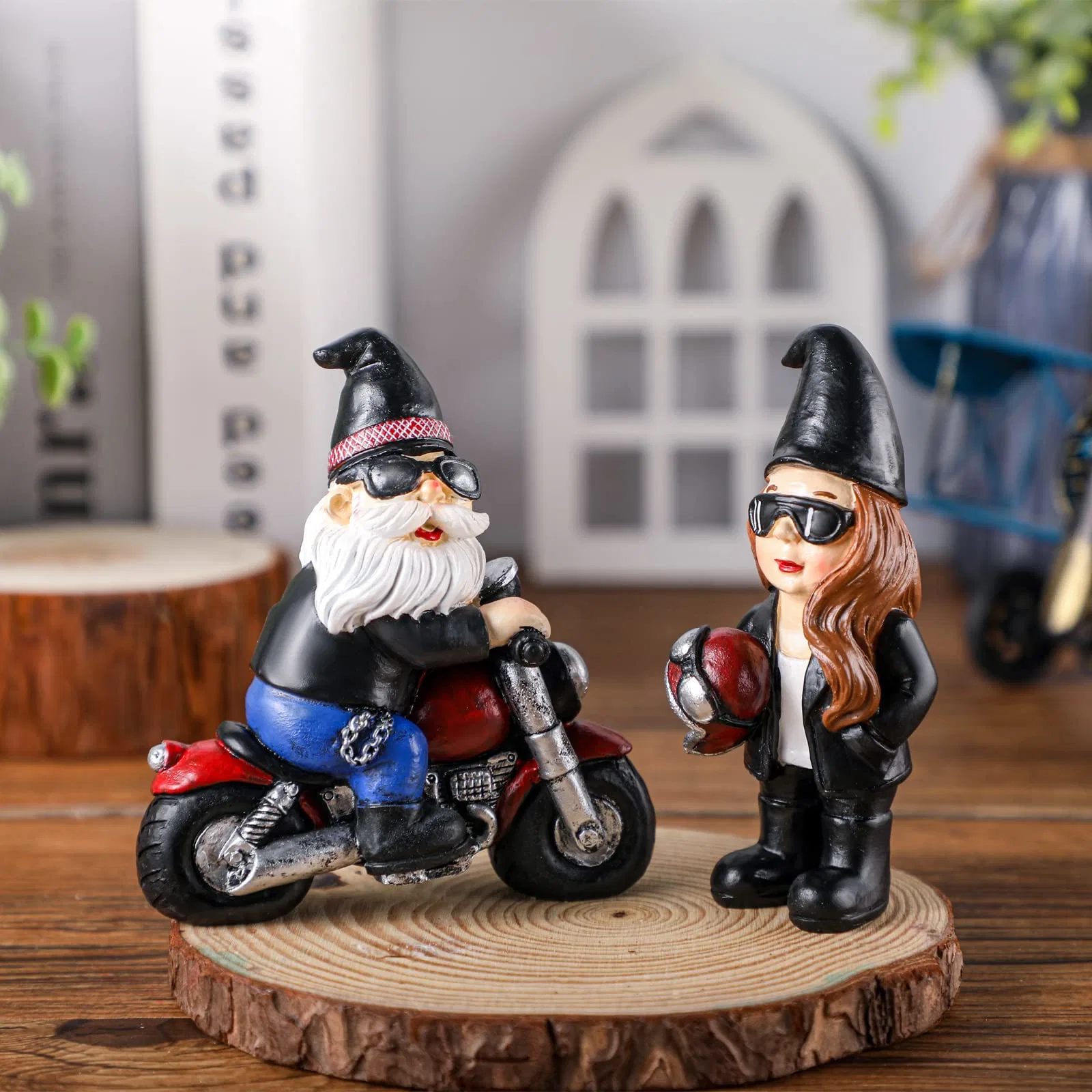 Biker Motorcycle Gnomes Farmhouse Decor Christmas Gnomes Resin Figurines