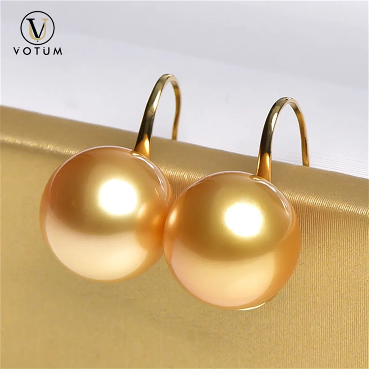 Votum Factory OEM Luxury 18K Real Gold Cultured Seawater South Golden Pearls Wedding Dandle Earring Jewelry