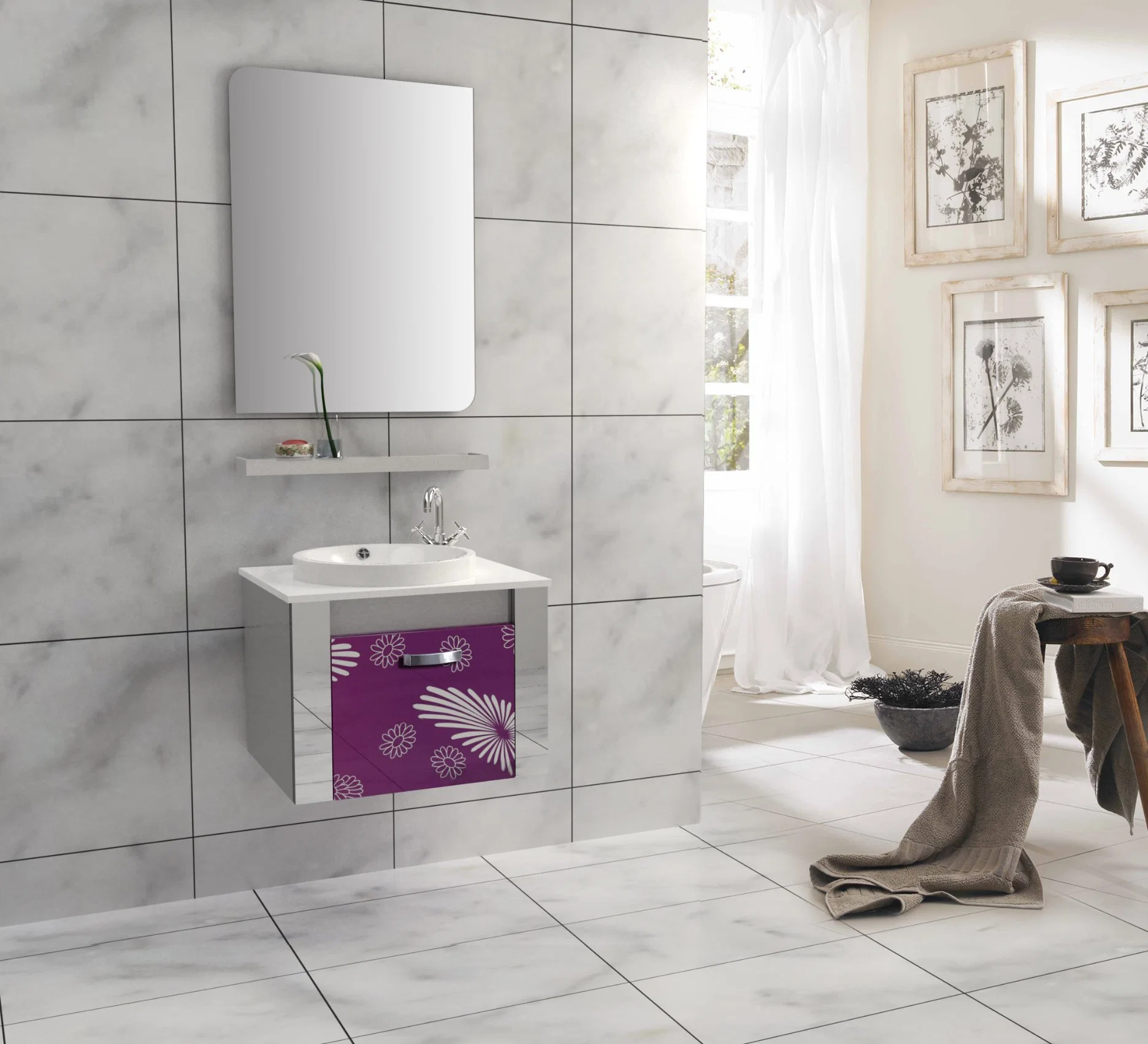 Stainless Steel Metal Wall Mounted Bathroom Set Furniture Cabinet Vanity