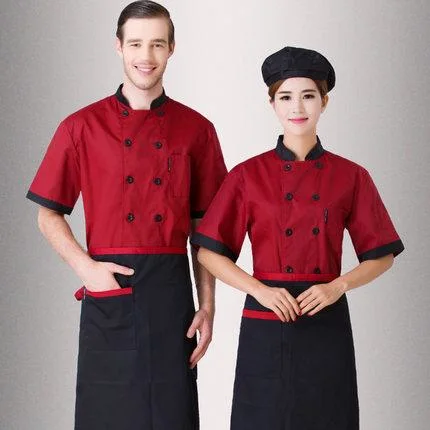 Uniformes de chef de restaurante de moda, ropa de trabajo para camareras, uniforme de chef rojo