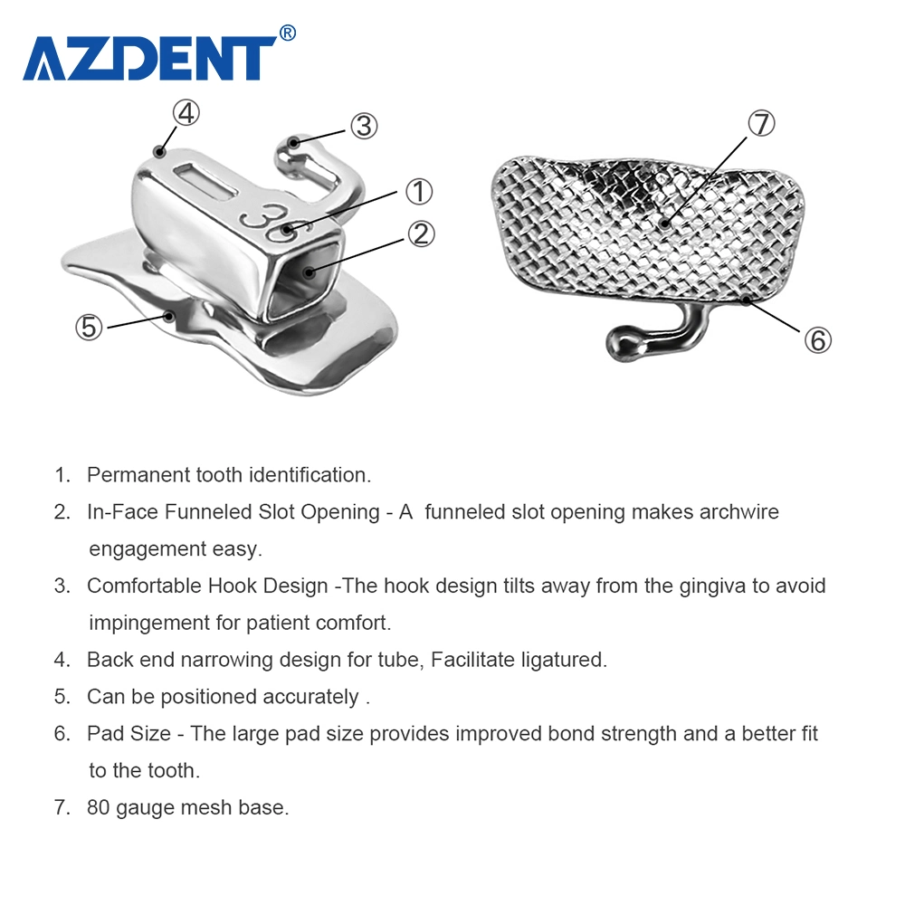 Azdent Dental Material Roth. 022 with 3-4-5 Hooks Metal Self Ligating Brackets