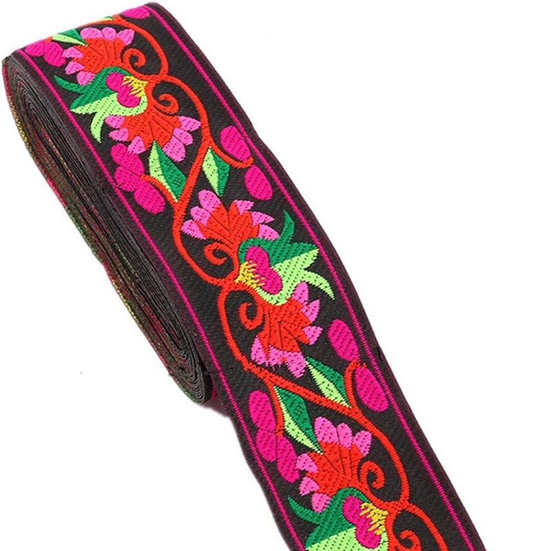 Hot Sale Custom Logo Polyester Woven Floral Pattern Jacquard Ribbon Embroidered Fabric Trim Fringe for Garment Accessories