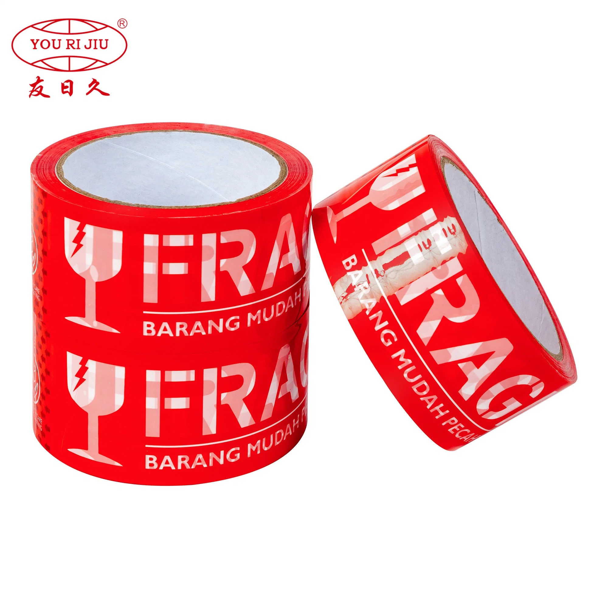 Yourijiu Red Strong Adhesive Custom Logo Easy Tear Printed BOPP Packing Tape Acrylic Multi Color Carton Sealing Silent Tape BOPP Tape Jumbo Roll