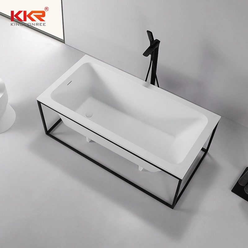 Kkr Artificial Stone Solid Surface Free Standing Bathtubs with Steel Frame