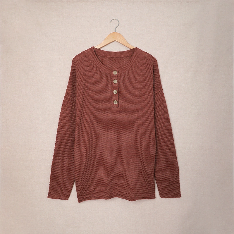 Custom Fashion New Style 2021 Female Pure Color Autumn Winter Button Half Open Pullover Sweater