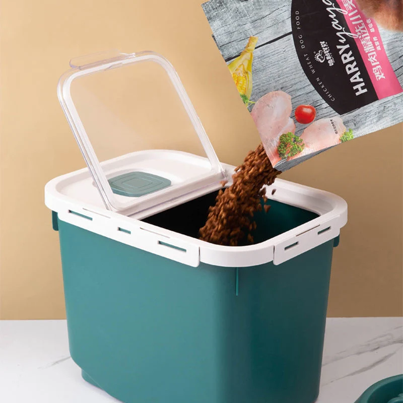 Pet Food Storage Bucket Cat Food Dog Food Plastic Grain Tank Sealed Moisture-Proof Flip Cat Food Storage Bucket Dog Food Storage Box