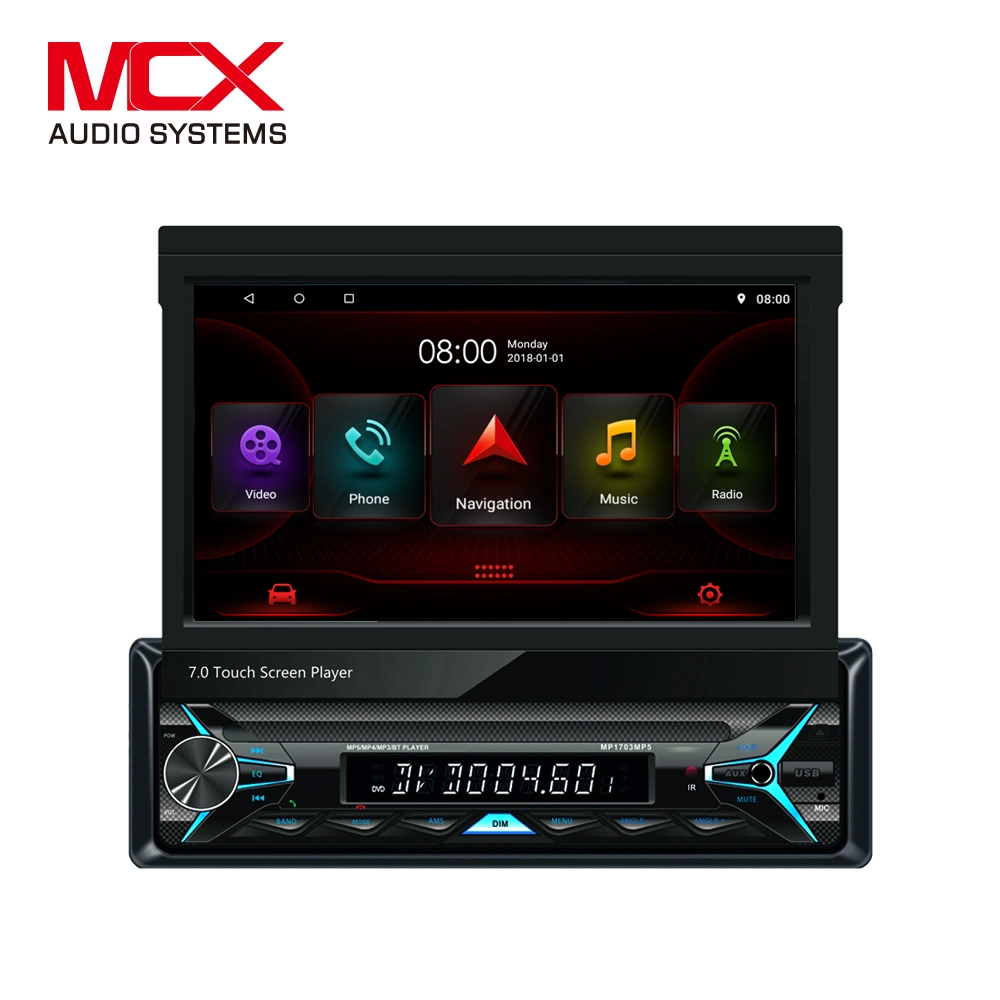 7 Inch Am/FM Motorized Flip out LED Media Touch Screen Single DIN Car Stereo CD & DVD Player Push to Talk Assistant Bluetooth Backup Camera Input USB