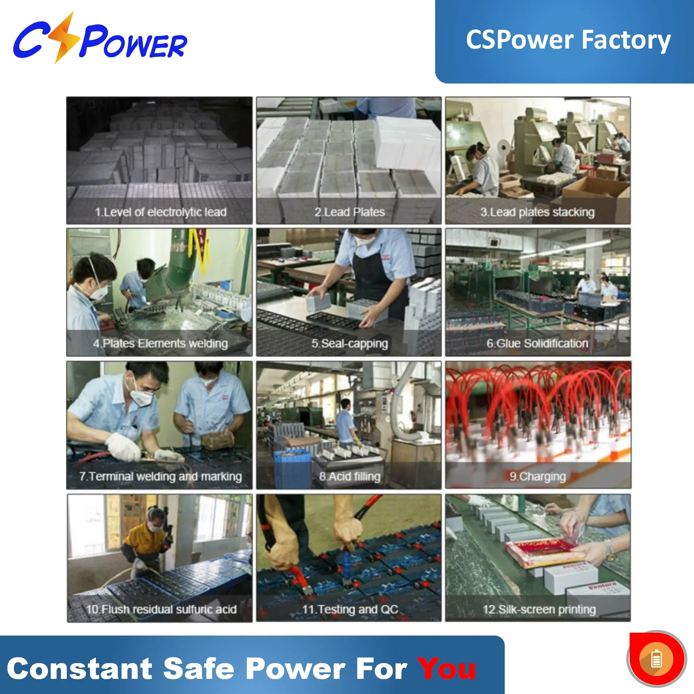 Cspower 12 V 100 a / 200 a / 300 a alta temperatura - Solar - Gel - ciclo profundo - bateria / VRLA - recarregável - SMF - bateria industrial / Painel solar - sistema - bateria / Csj