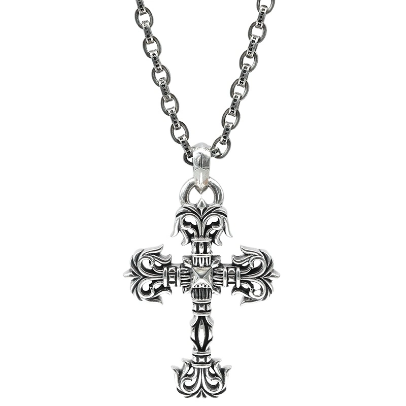 Sterling Silver Cross Necklace Hip Hop moda masculina accesorios de la calle de plata tailandesa colgante Retro