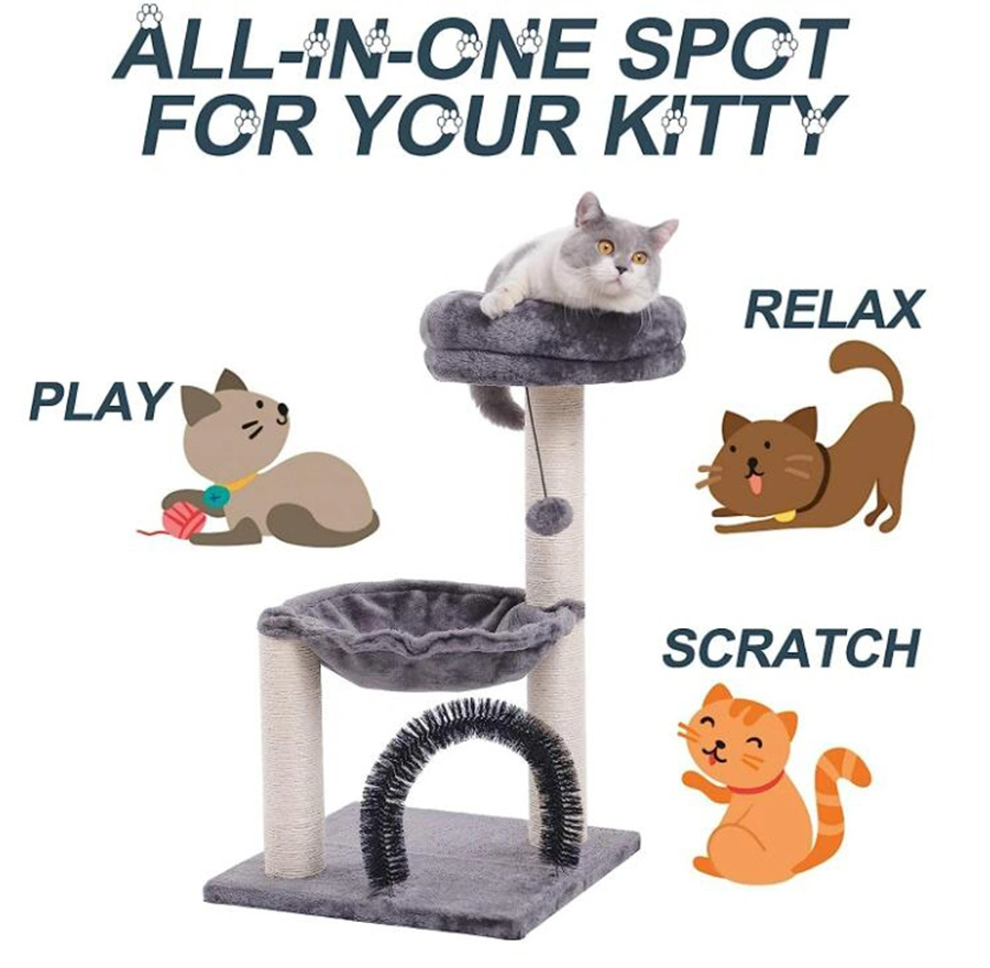 Multi-Level Cat Tree Cat Scratching Post Plush Basket