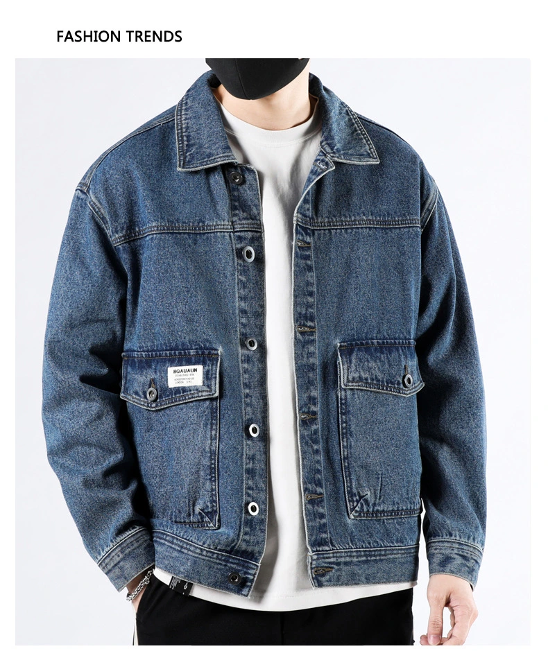 Stock Embroidery Casual Streetwear Riding Coats Denim Jacket for Men