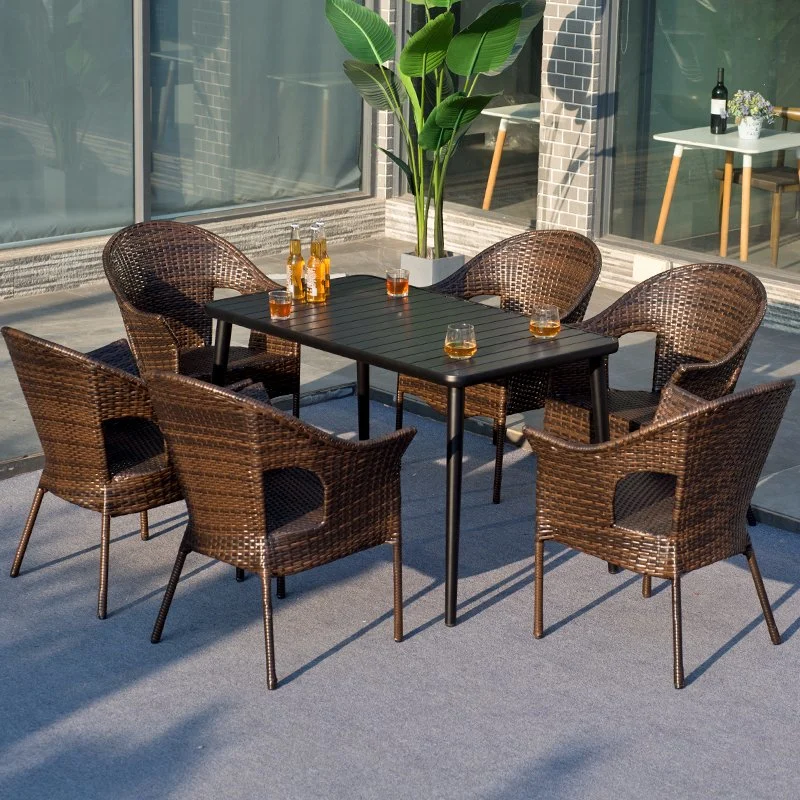 Outdoor Table and Chair Villa Courtyard Garden Table and Chair Leisure Terrace Rattan Chair Plastic Wooden Table Combination Outdoor