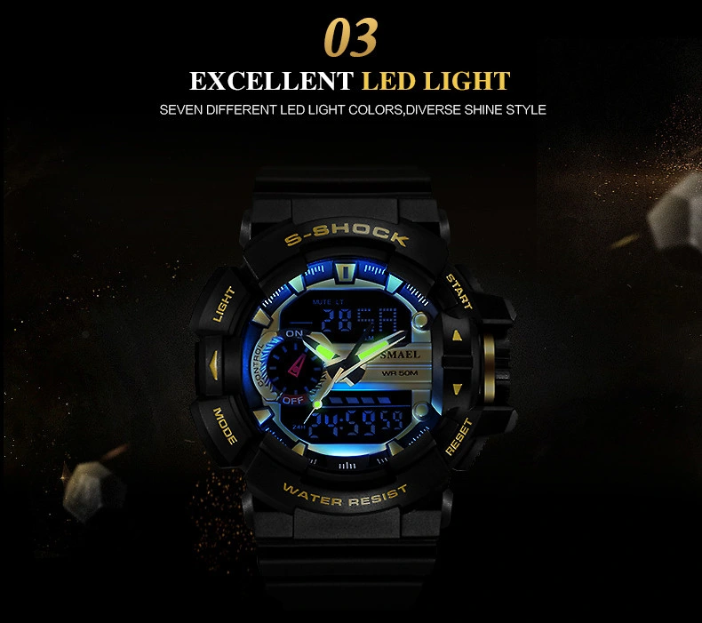 Классический Cool Shockproofsporty часы многофункциональный водонепроницаемый спорта Dual Display электронные кварцевые часы оранжевого цвета