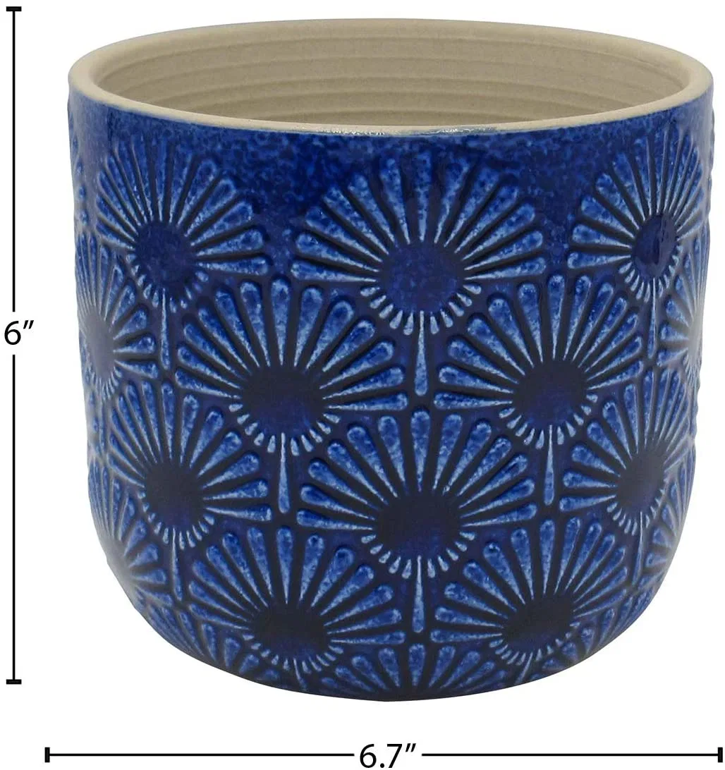 Pierre et poutre moderne céramique fleurs en relief jardinière décorative fleur Bleu pot