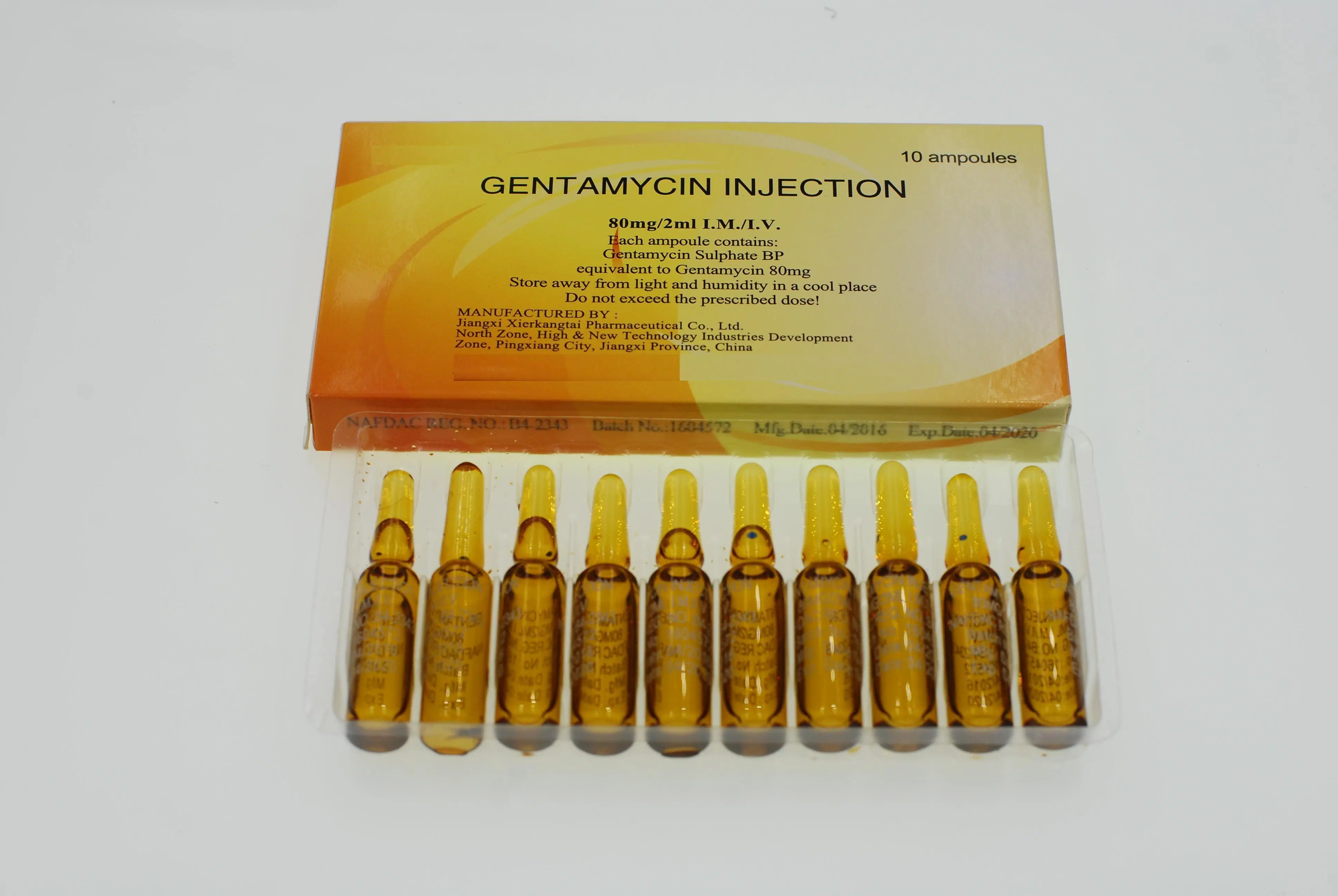 حقن Gentamycin شهادة 80 ملغ/2 مل GMP