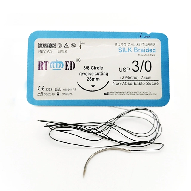 Disposable Medical Sterile Silk Braided Surgical Suture Non-Absorbable Silk Suture USP2-8/0