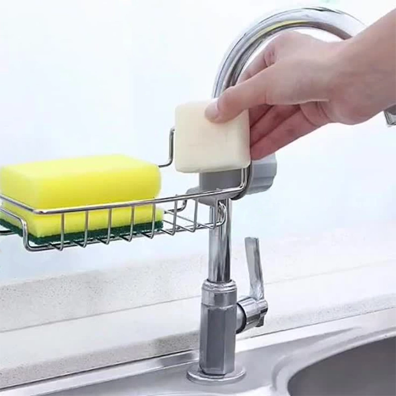 Stainless Steel Kitchen Over Faucet Hanging Soap Sponge Holder Sink Organizer for Sponge Soap Dishcloth Brush Sink Caddy