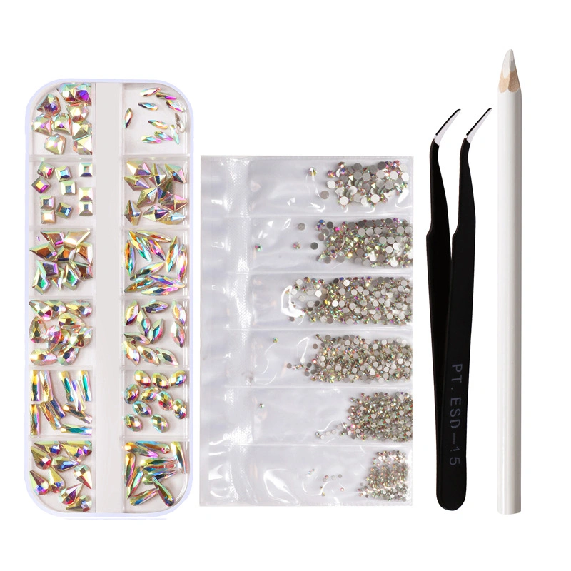 Brucelles diamantées porte-forets pour manucure Nail Art Rhinestone Set