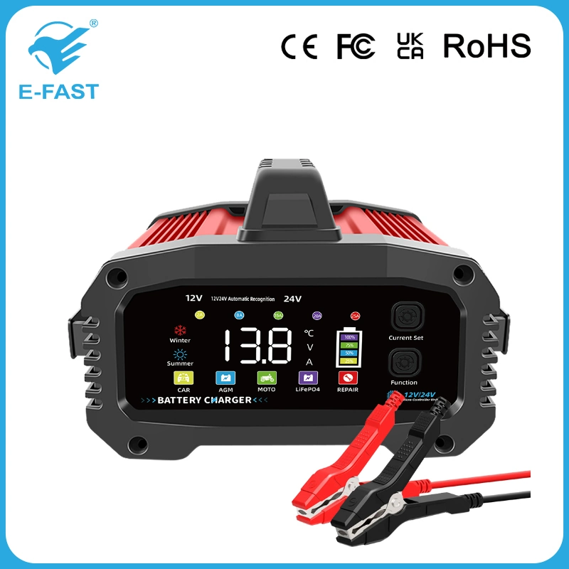 E-Fast 12V/24V 25A 7 Stage Automatic Car RV Battery Charger for AGM Gel Wet Rechargeable Battery Charger