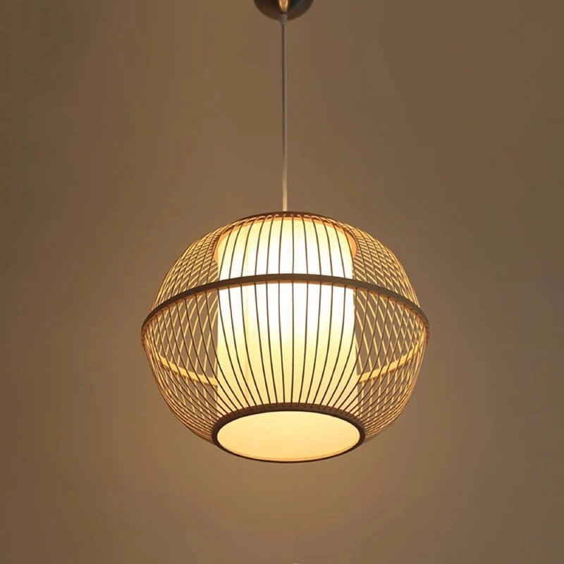 Suspensão de madeira artesanal Creative Round Bamboo Lantern Pendant Light (WH-WP-25)