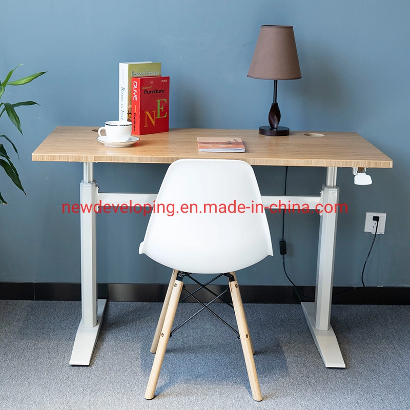 Natural Bamboo White Base Gas Spring Workstation Desk Table