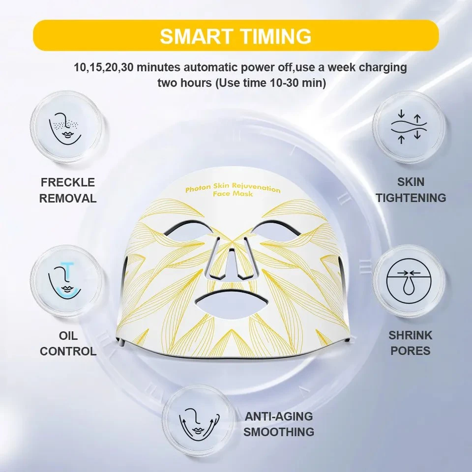 La fototerapia masaje calor rejuvenecimiento de la Piel de silicona Anti Envejecimiento de la mascarilla facial de LED