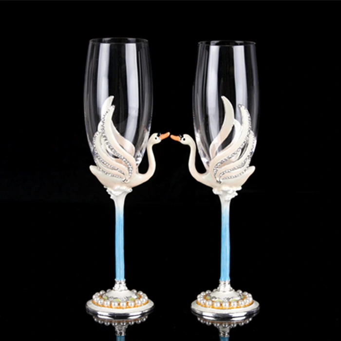 European Creative Wedding Tall Pair of Glasses _ Bride Wedding High-Grade Enamel Champagne Glass Red Wine Glass Gift Set