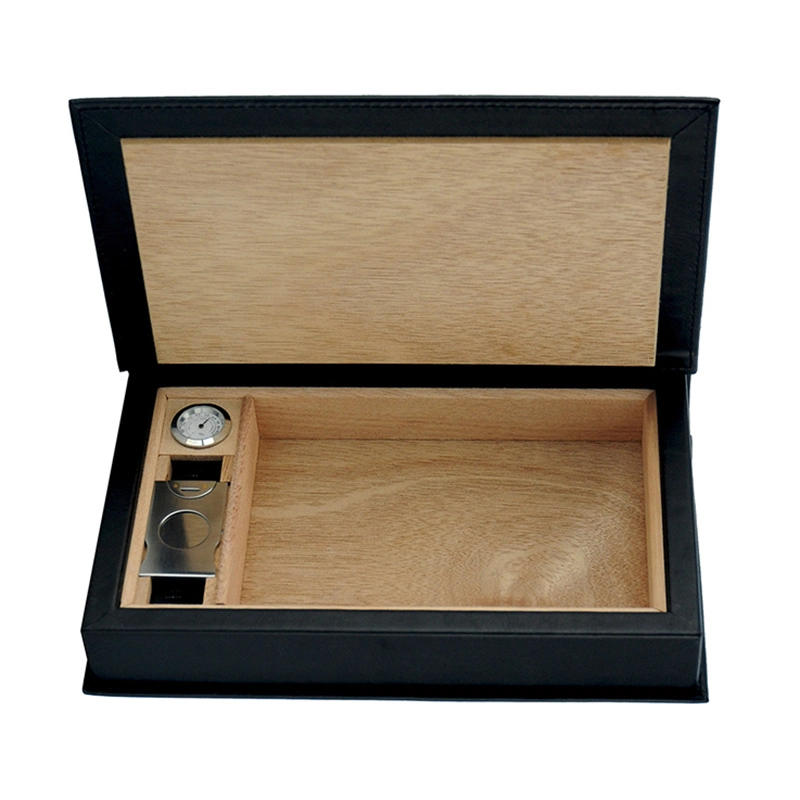 Best Selling Black Leather Travel Cigar Storage Box with Cigar Cutter