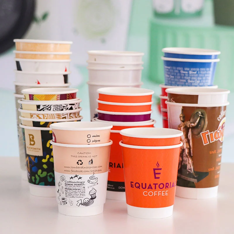 Custom Printed Disposable 6 8 9 10 14 16oz Coffee Paper Cups