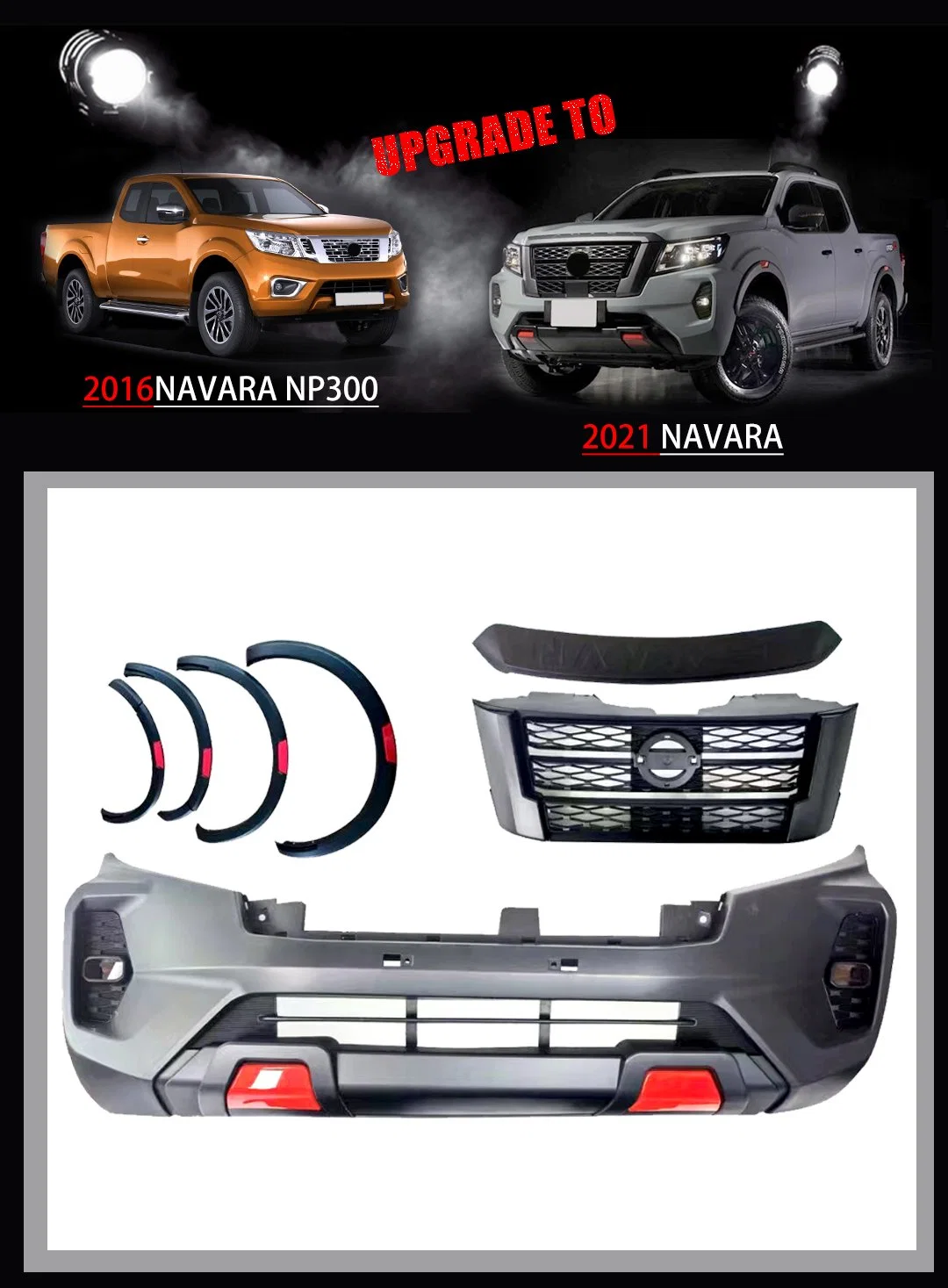 La actualización rediseñado Lifting Kit de carrocería de coche Auto Parts para Nissan Navara NP300 2016 Actualización Navara 2021