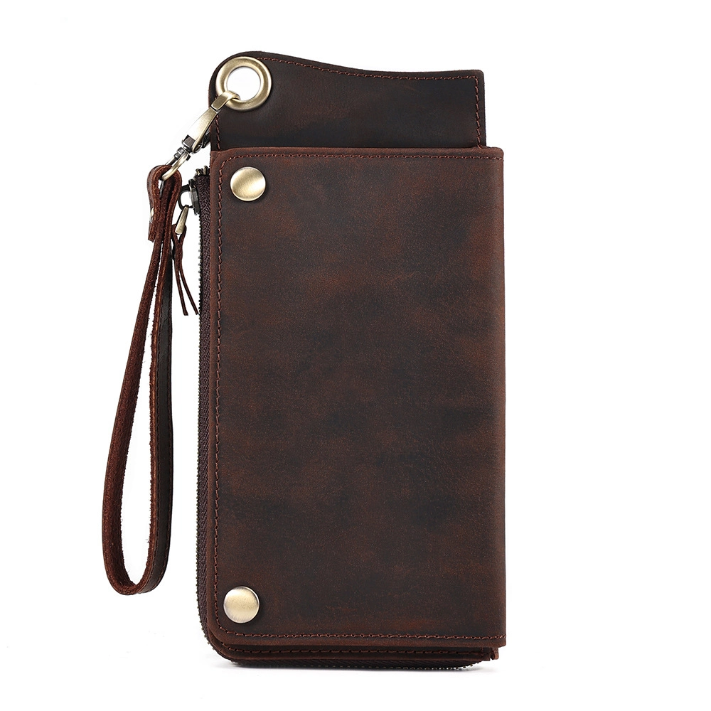 Latest Design Large Capacity Retro Men's Long Wallet Handmade Crazy Horse Leather Clutch Bag