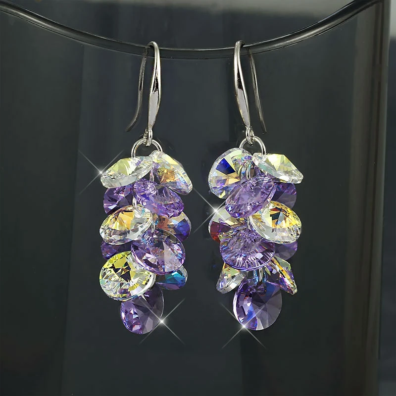 Wholesale/Supplier S925 Silver Needle Artificial Crystal Light Purple Elegant Luxurious Earrings