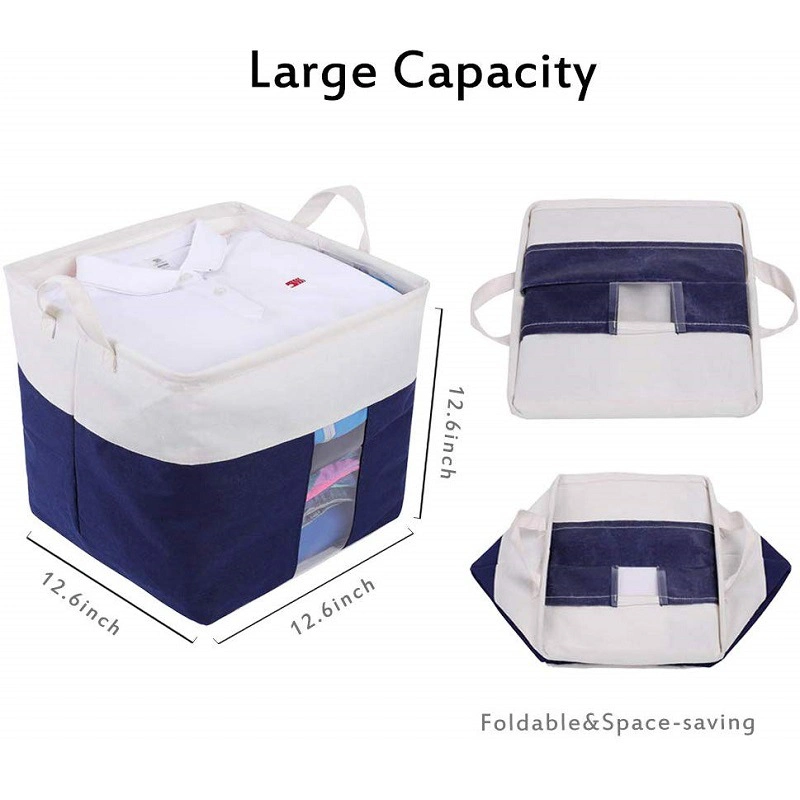 Transparent Window Linen Fabric Laundry Basket Foldable Waterproof Portable Quilt Finishing Storage