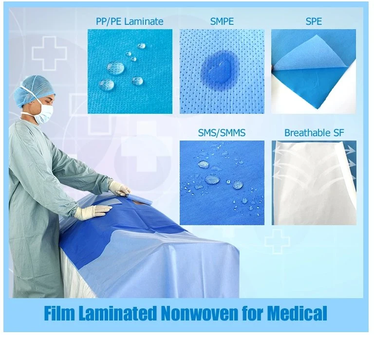 Surgical Drape Material Hydrophilic PP Nonwoven Coated PE Film Total Weight 60GSM