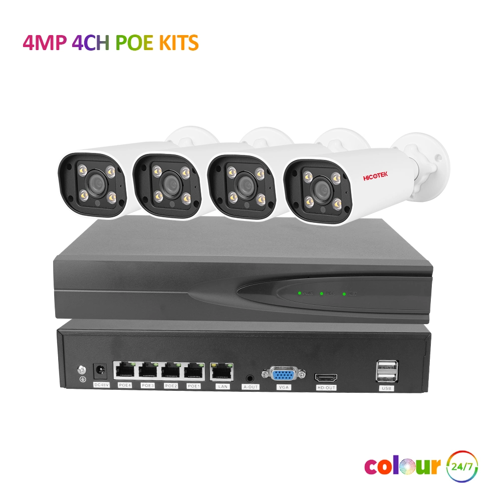 Hicotek 4MP Outdoor Full Color CCTV Audio IP Poe 4 Channel Kits Security Camera System Xmeye